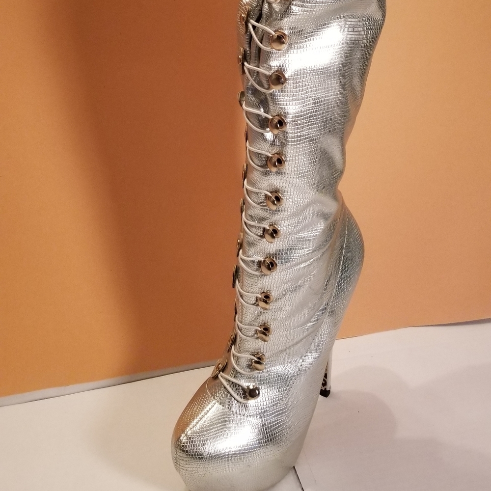 #13 Silver metallic " AMICLUB" over the knee boots